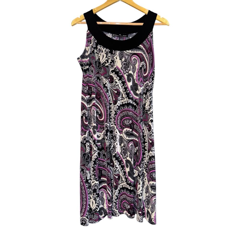 Y2K Vintage Ellen Parker Purple Paisley Knee Length Dress Women's‎ Medium Slinky